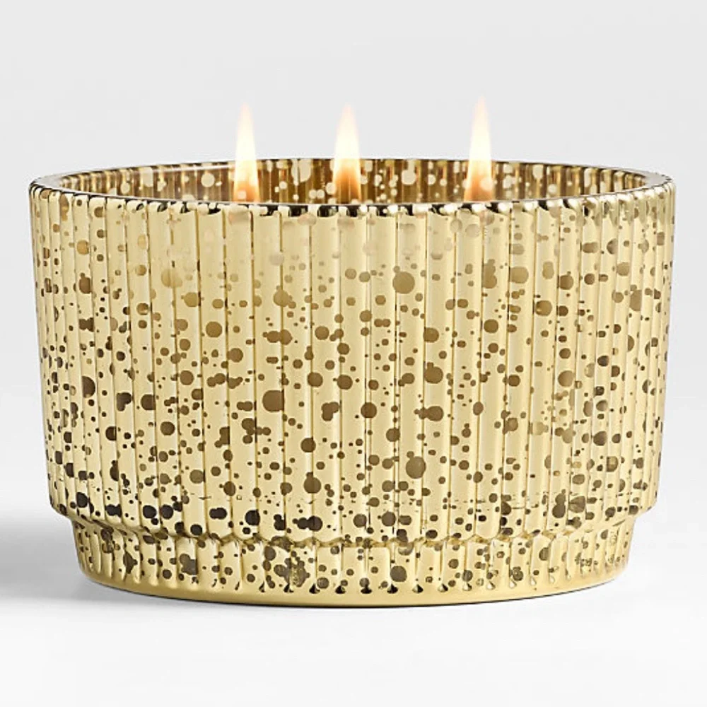New! 🕯️🪵✨Crate&Barrel Gold Woodside 3-Wick Scented Candle